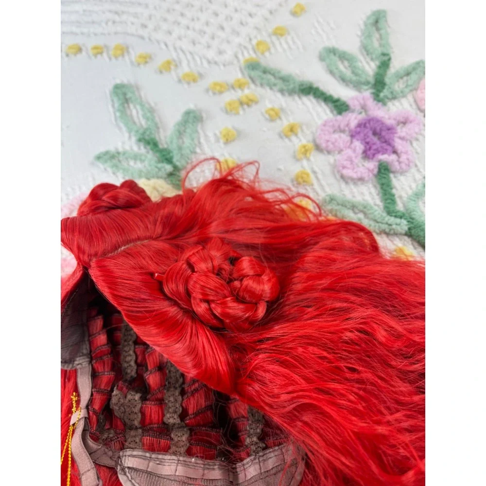 Vibrant Red‎ Cosplay Wig Braided Buns Long Wavy Synthetic Fiber